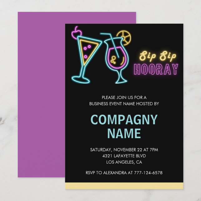 Invitación a fiesta de negocios Cóctel Neon Glow (Anverso / Reverso)