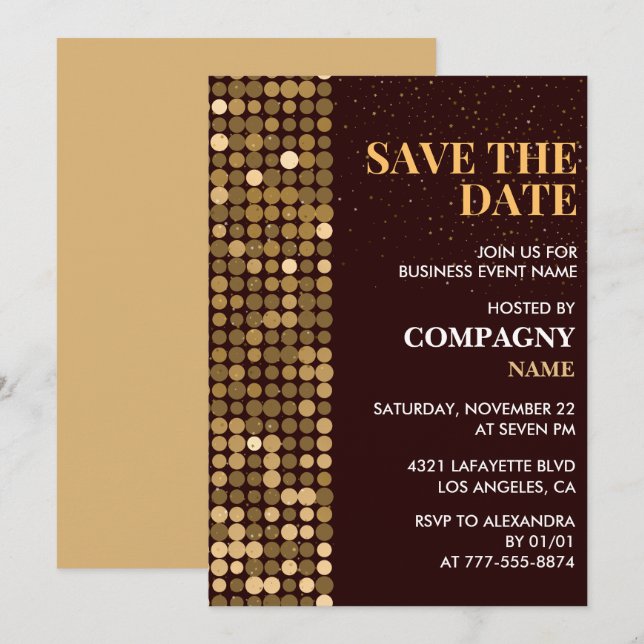 Invitación a fiesta de negocios Guarde la fecha Or (Anverso / Reverso)