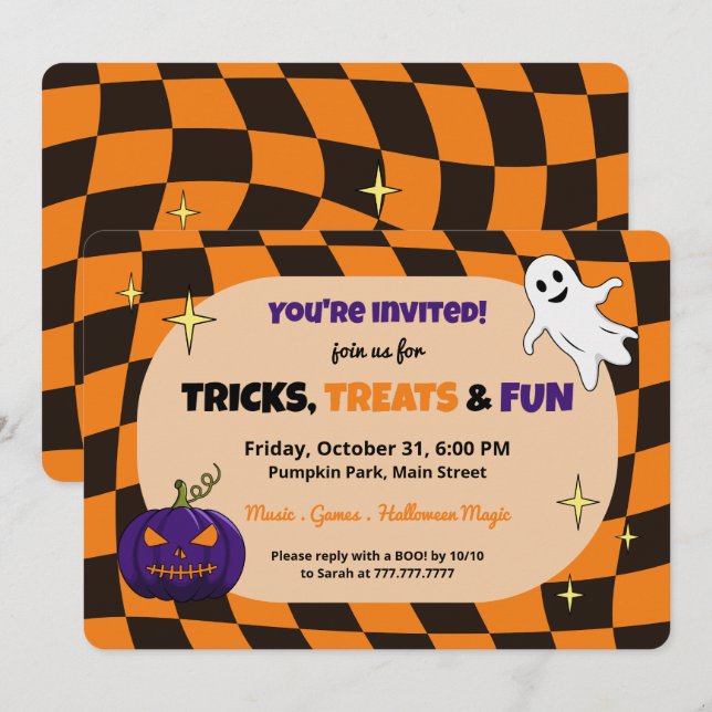 Invitación a fiesta de niños de Halloween con cala (Anverso / Reverso)