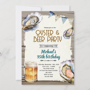invitación a fiesta de ostras y cerveza