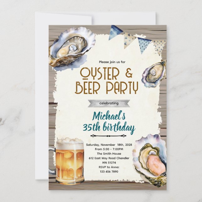 invitación a fiesta de ostras y cerveza (Anverso)