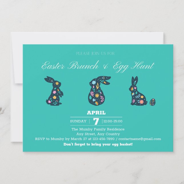Invitación a fiesta de Pascua Brunch y caza de hue (Anverso)