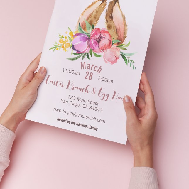 Invitación a fiesta de Pascua de Floral Bunny Ears (Subido por el creador)