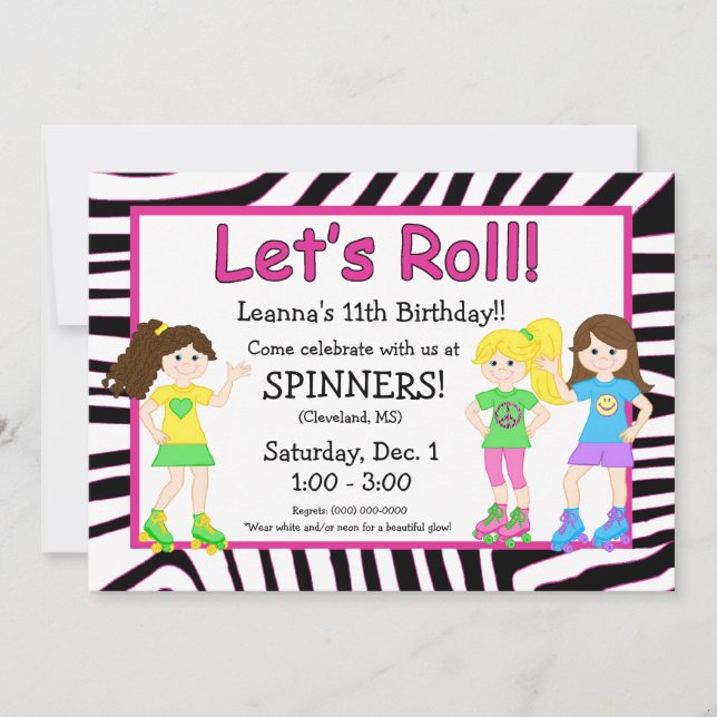 Invitación a fiesta de patinaje (Anverso)