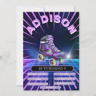 Invitación a fiesta de patinaje sobre ruedas neon
