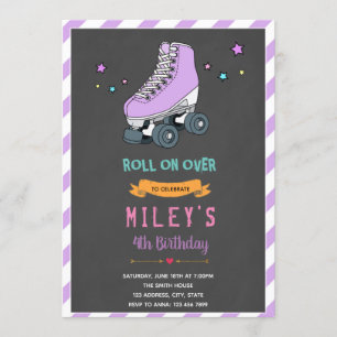 Invitación a fiesta de patines sobre ruedas púrpur