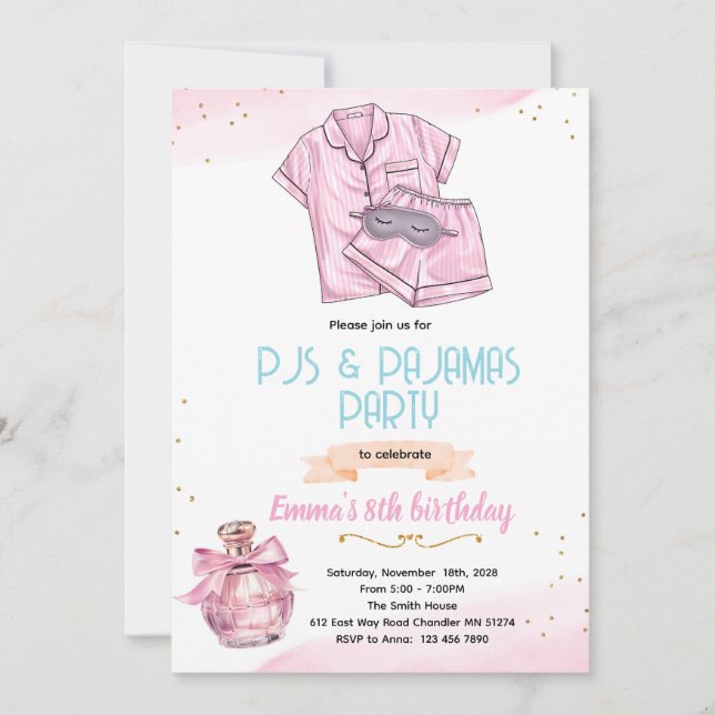 Invitación a fiesta de perfume y pijamas (Anverso)