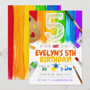 Invitación a fiesta de pintura, cumpleaños de arte