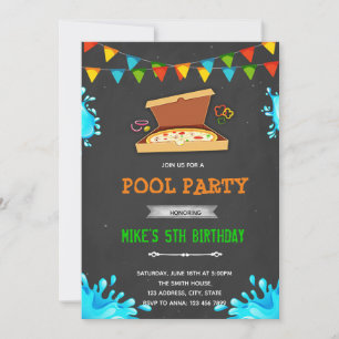invitación a fiesta de piscina con pizza