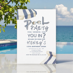 Invitación a fiesta de piscina con sombrilla de ac