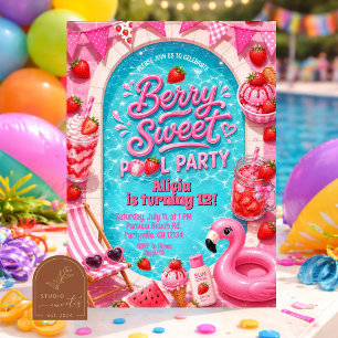 Invitación a fiesta de piscina dulce niña rosa