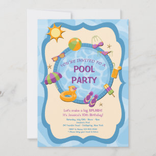Invitación a fiesta de piscina en el patio trasero