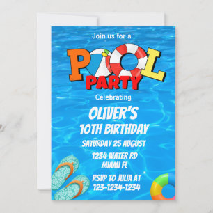 Invitación a fiesta de piscina, fiesta de verano