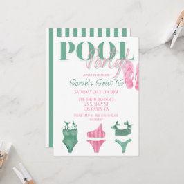 Invitación a fiesta de piscina Preppy