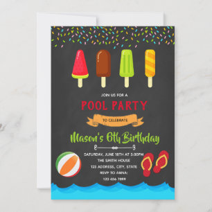 invitación a fiesta de piscina y helado