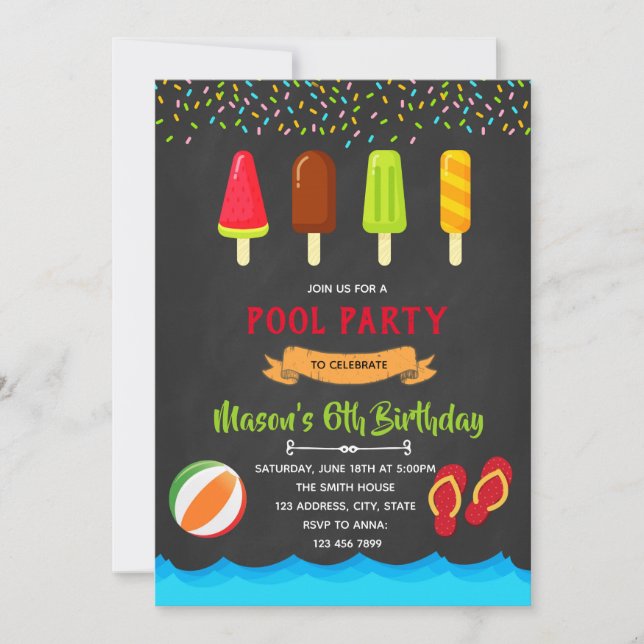 invitación a fiesta de piscina y helado (Anverso)