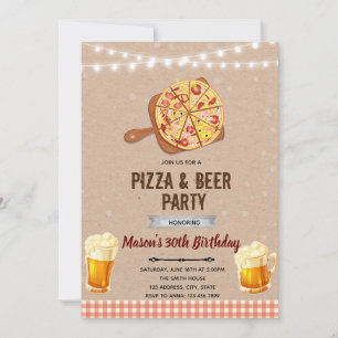 Invitación a fiesta de pizza y cerveza