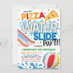 Invitación a fiesta de pizza y tobogán de agua