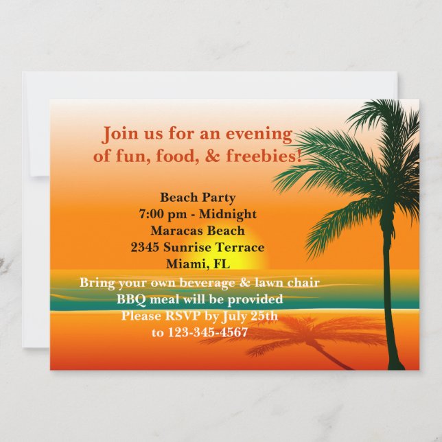 Invitación a fiesta de playa (Anverso)