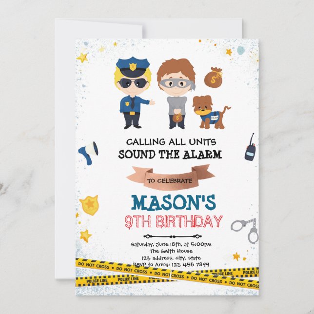 invitación a fiesta de policías y ladrones (Anverso)