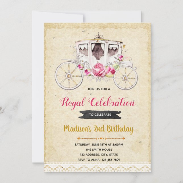 invitación a fiesta de princesa rústica (Anverso)