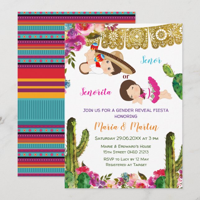 Invitación a Fiesta de Revelación de Género Cactus (Anverso / Reverso)