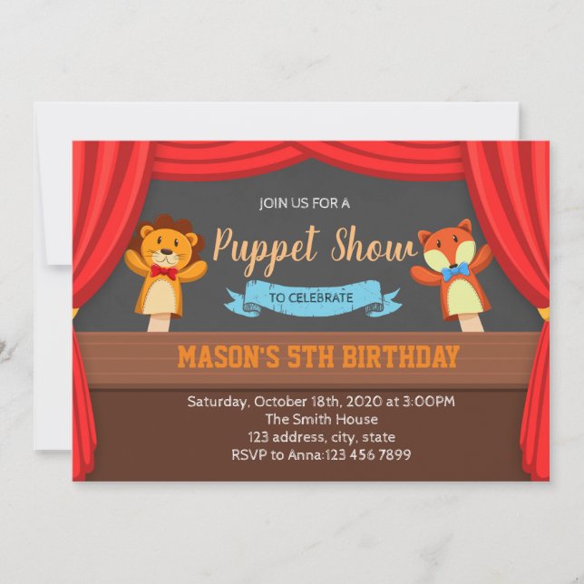invitación a fiesta de show de títeres (Anverso)