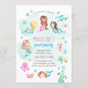 Invitación a fiesta de sirena, fiesta de grupo de