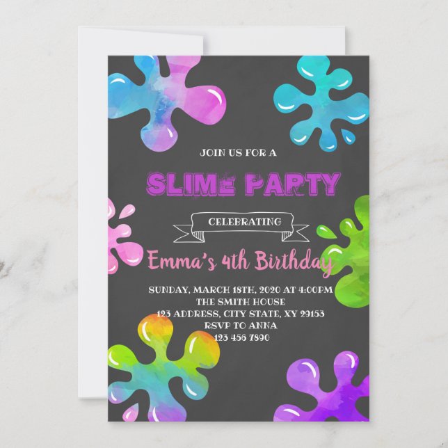 Invitación a fiesta de slime colorido (Anverso)