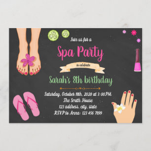 invitación a fiesta de spa de manicura y pedicura