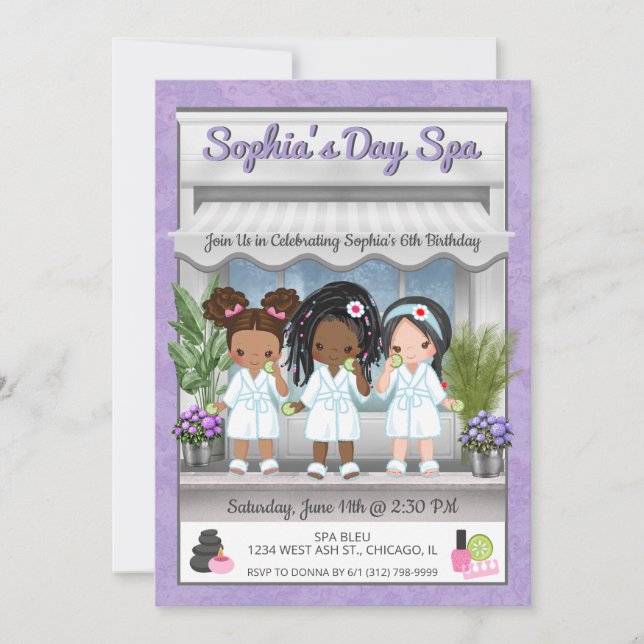 Invitación a fiesta de spa para niñas (Anverso)