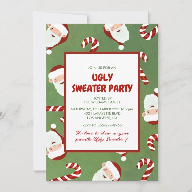 Invitación a fiesta de suéter feo Cute Santa Barle (Anverso)