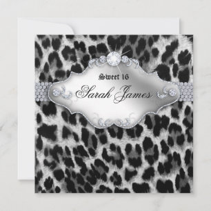 Invitación a fiesta de Sweet 16 Leopardo Blanco Ne