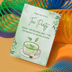 Invitación a fiesta de té con acuarela verde