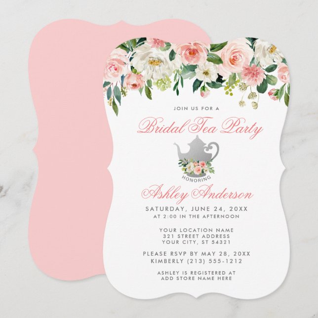 Invitación a Fiesta de té con ducha de novia rosa  (Anverso / Reverso)