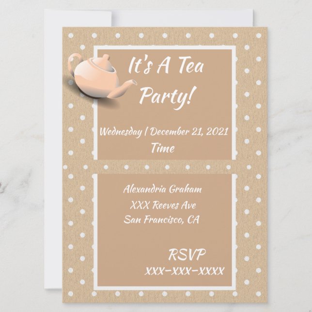 Invitación a fiesta de té lindo Beige Polka Dot Te (Anverso)