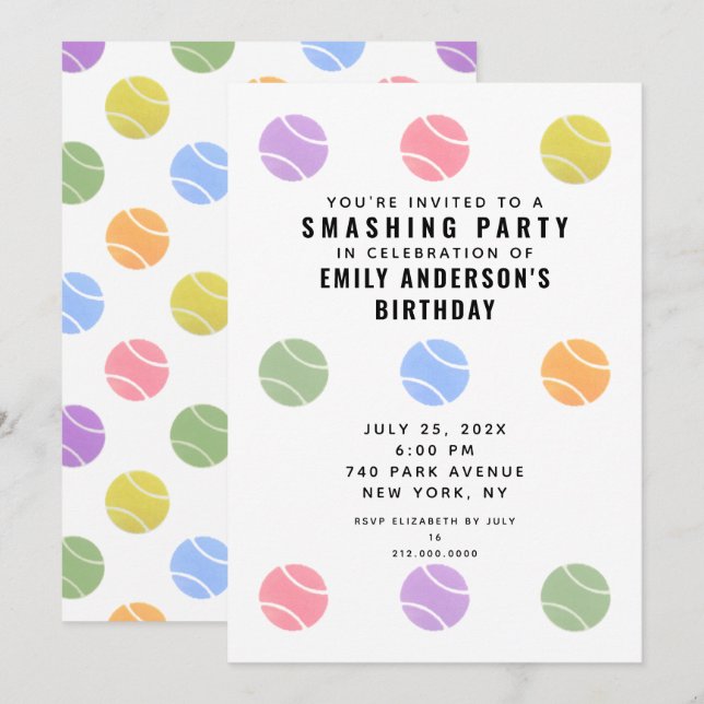 Invitación a Fiesta de Tenis (Anverso / Reverso)