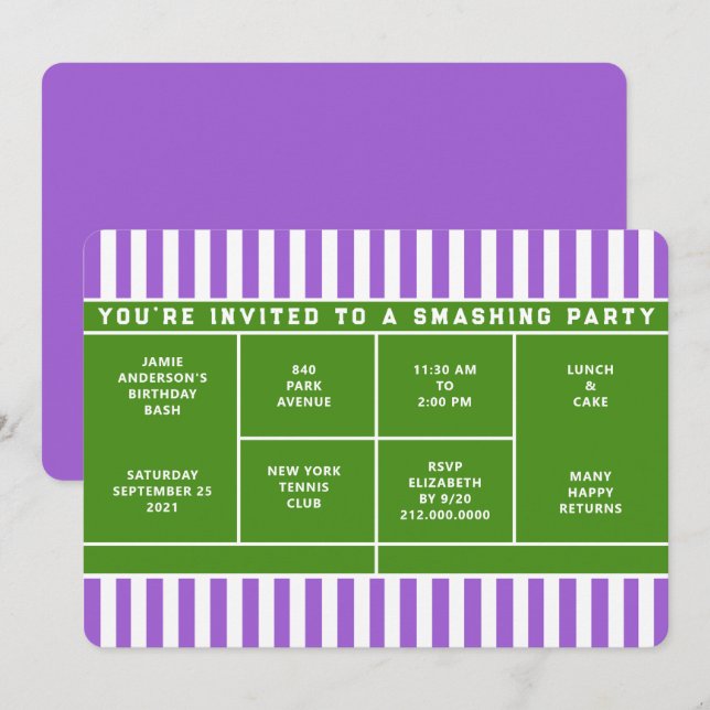 Invitación a fiesta de tenis (Anverso / Reverso)