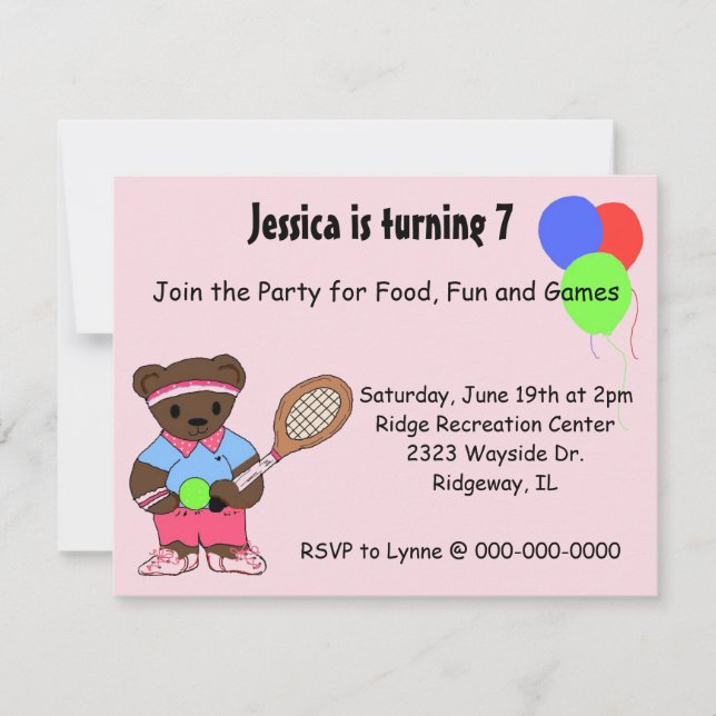 Invitación a Fiesta de Tenis (Anverso)