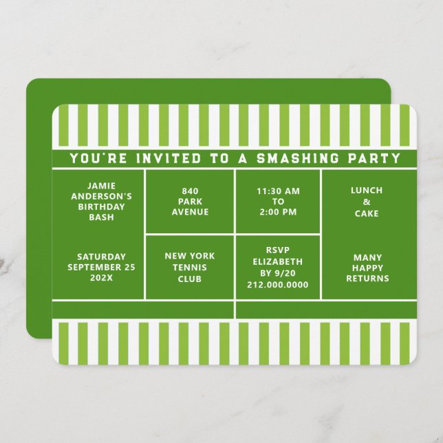 Invitación a fiesta de tenis (Anverso / Reverso)