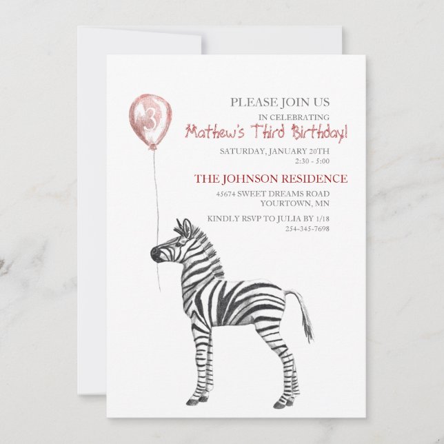 Invitación a fiesta de tercer cumpleaños de niño p (Anverso)