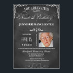 Invitación a Fiesta de tipografía de tablero de cr<br><div class="desc">Esta tipografía de pizarra invitada a la fiesta de cumpleaños número 90 es moderna, de moda y de moda. Realizado en tipografía tradicional de pizarra en blanco y negro con una variedad de fuentes, esta fiesta de cumpleaños número 90 de la moda es una manera única de invitar a familiares...</div>