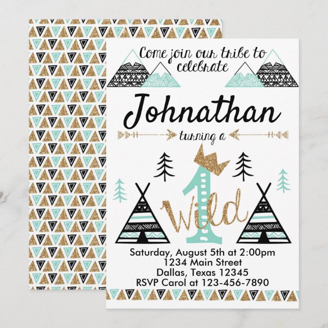 Invitación a fiesta de un cumpleaños para indígena (Anverso / Reverso)