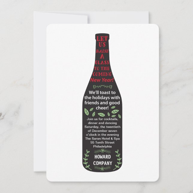 invitación a fiesta de vacaciones de botella de vi (Anverso)