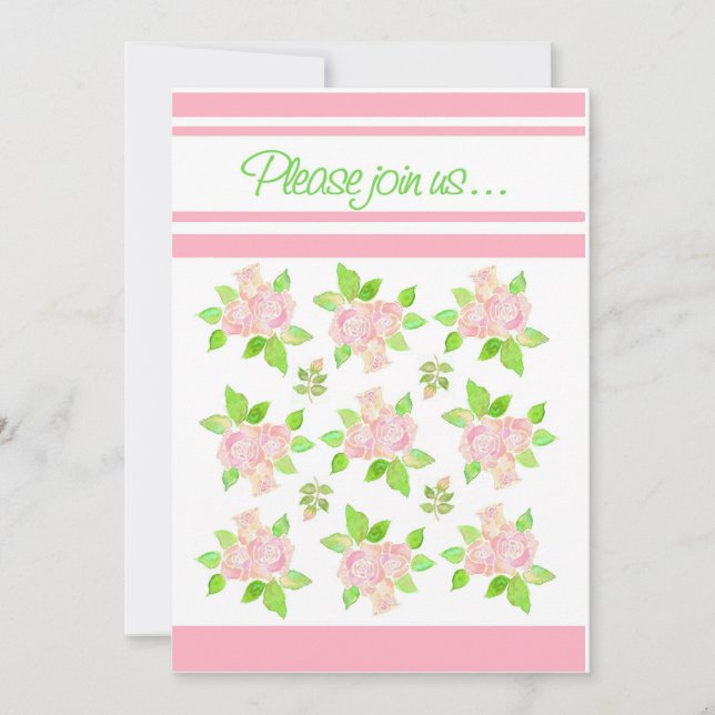 Invitación a fiesta de verano con rosas rosadas vi (Anverso)
