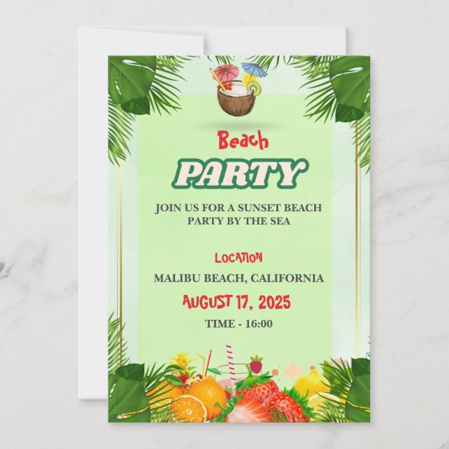 Invitación a Fiesta de Verano en la Playa (Anverso)