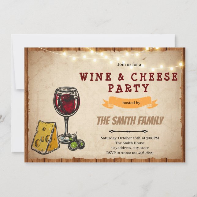 Invitación a fiesta de vino y queso (Anverso)