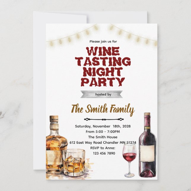 invitación a fiesta de Whiskey y Vino  (Anverso)