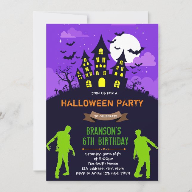 invitación a fiesta de zombies de Halloween (Anverso)