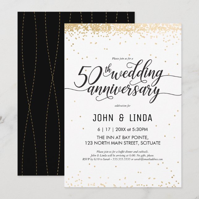 Invitación a Fiesta del 50° Aniversario Boda - Oro (Anverso / Reverso)